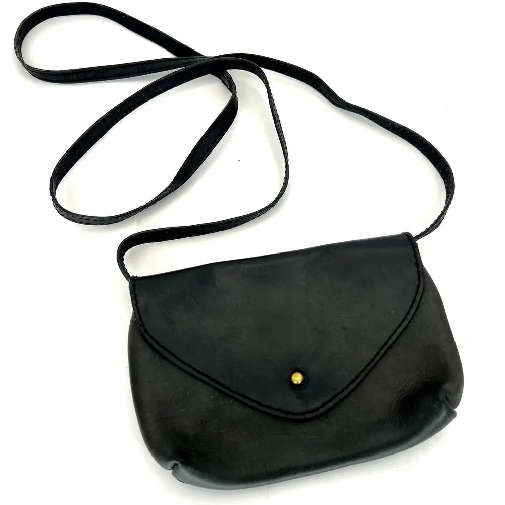 Parker Clay Everly Crossbody Bag  Purse Leather Flap Closure Long Strap Black